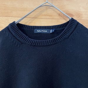 【NAUTICA】ニット セーター 黒ボディ 刺繍ロゴ クルーネック US古着