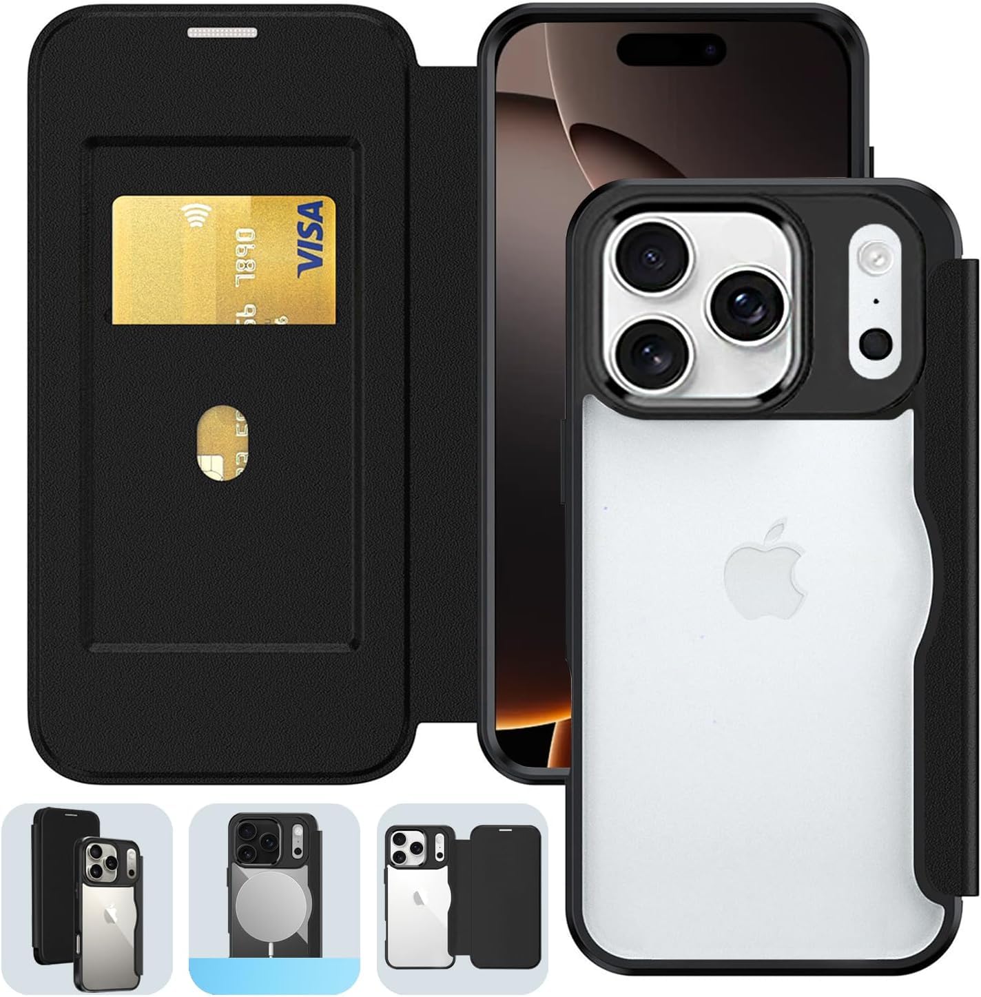 対応 iPhone 18 Pro Max ケース 手帳型 背面クリア アイフォン 17ProMax カバー あいふぉん18 プロ マックス ブラック