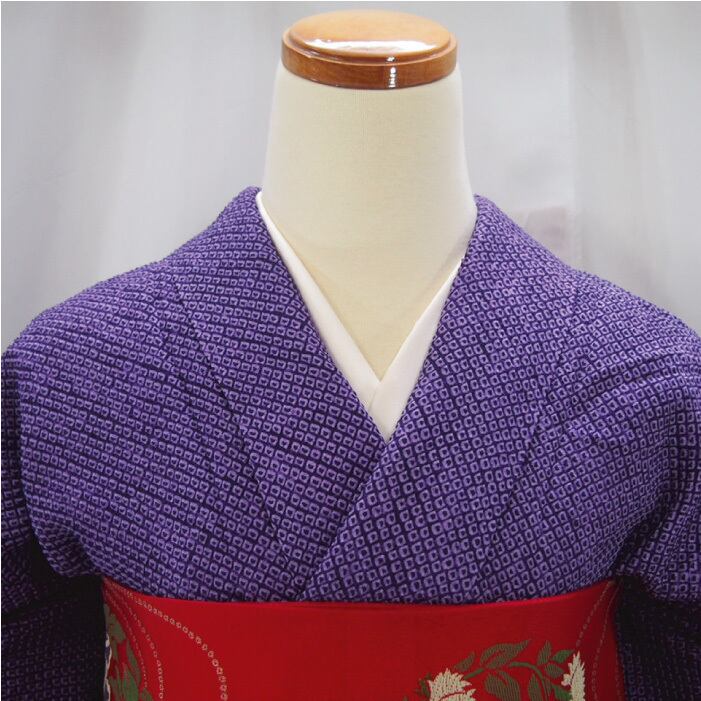 総絞り小紋】菫色に絞り無地の着物