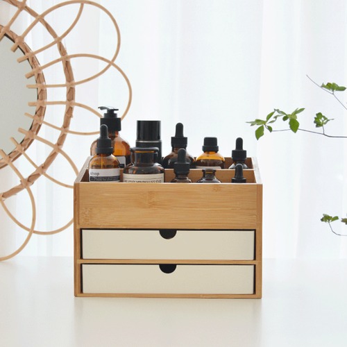 収納 収納ボックス デスクトップ 卓上 引き出し 仕切り付き 2段収納 ジュエリー アロマ ヘアバンド 小物 スキンケア 化粧品 コスメ アクセサリー ナチュラル シンプル ミニマリスト 一人暮らし