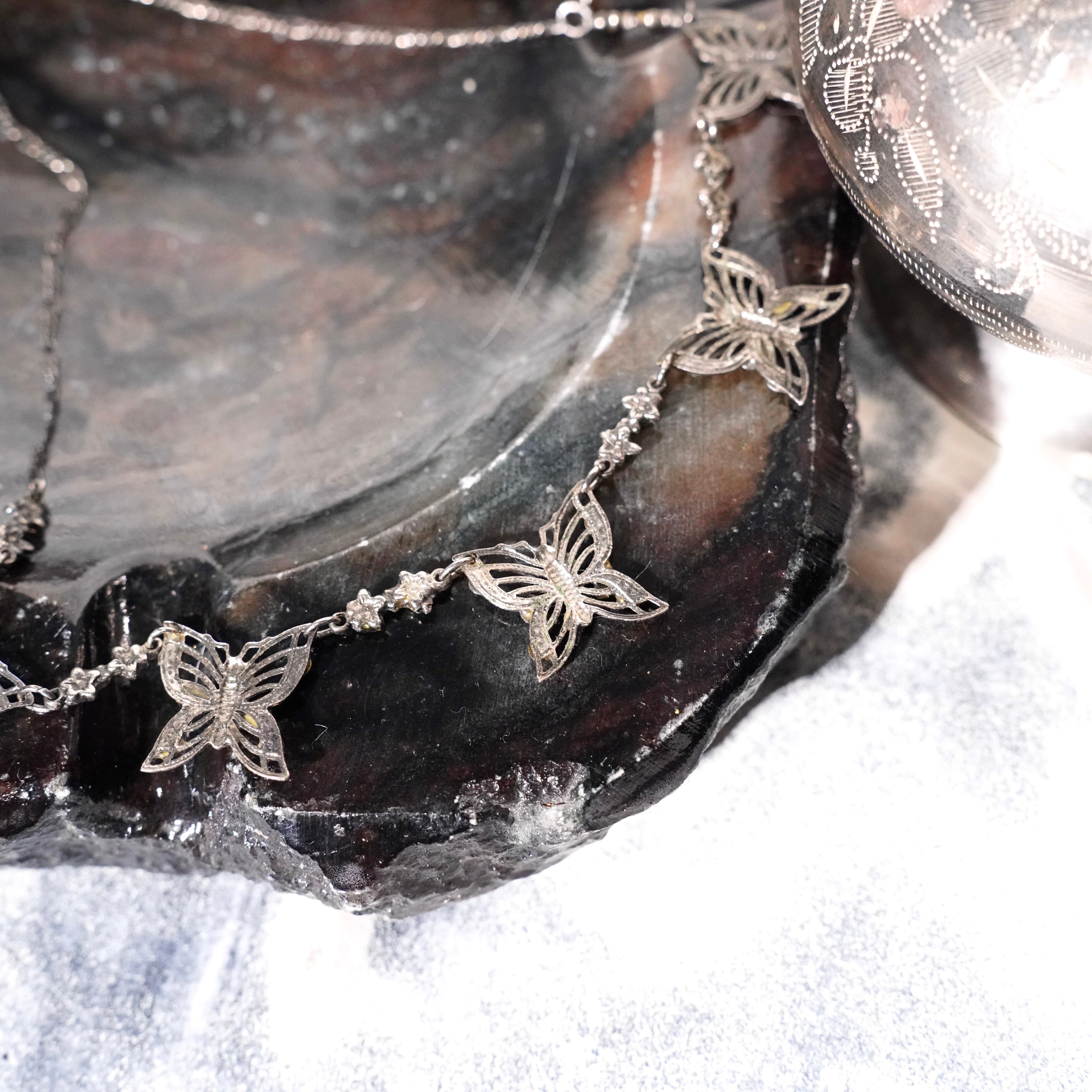 USA VINTAGE BLACK STONE BUTTERFLY DESIGN CHAIN NECKLACE/アメリカ