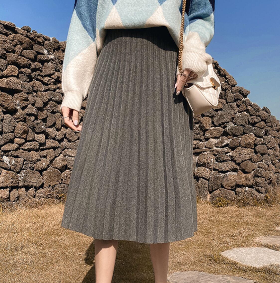 プリーツプリーズ☆膝丈スカート ミニマニスプリーツプリーズ幾何学