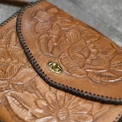 flower design leather shoulder bag