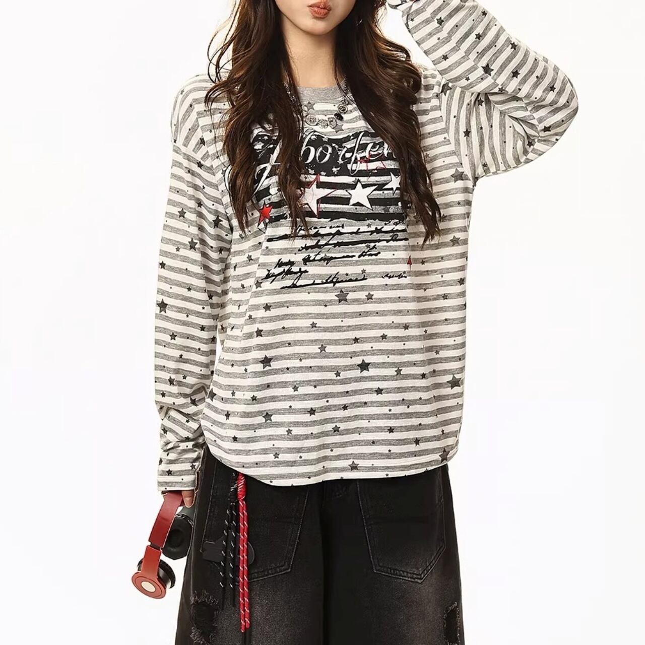 スターフラッググラフィックボーダーロングスリーブTシャツ 2col R02080