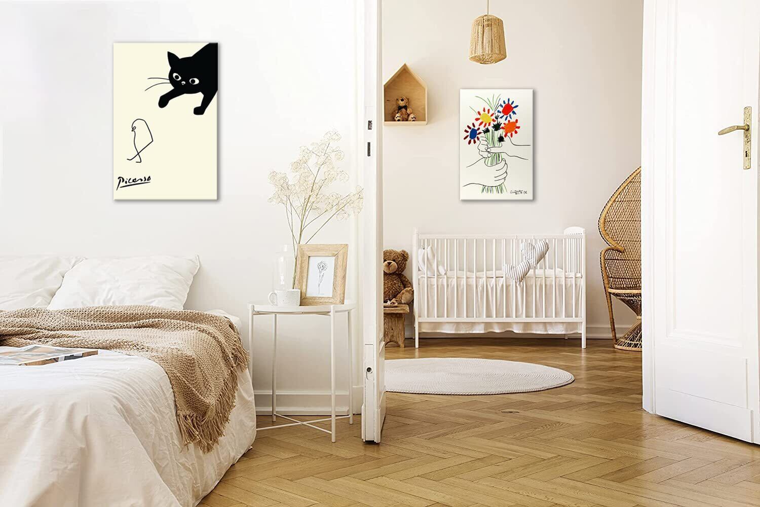 アートパネル ピカソ ネコとヒヨコ 絵画 2枚セット 現代アート 絵 猫の