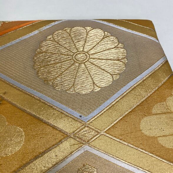 袋帯 アンティーク ヴィンテージ 古典 オレンジ お洒落着 普段着 材料  