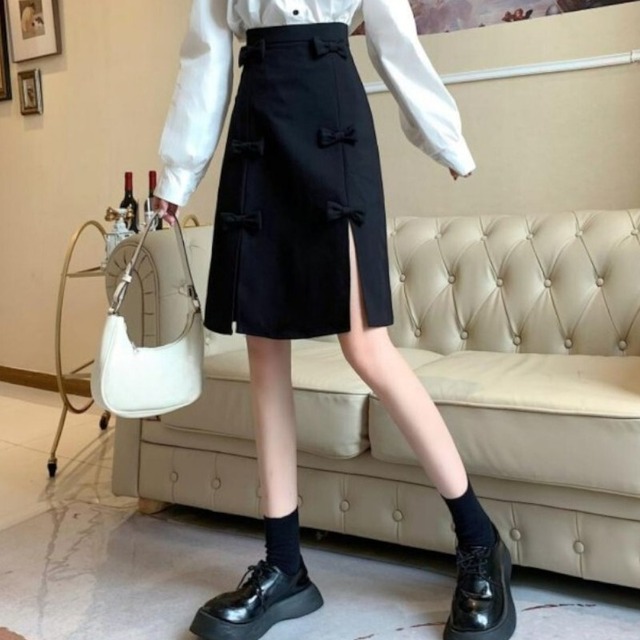 girly cute ribbon slit skirt 0896