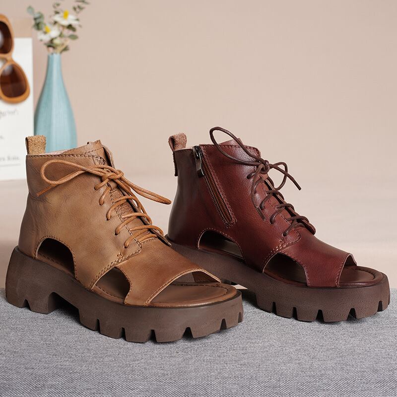 レザーサンダルレディースバックスプリングサマー 靴 シューズ レース 春物 夏物 レースアップ 防水 Yiranxuaディースワード53344075509