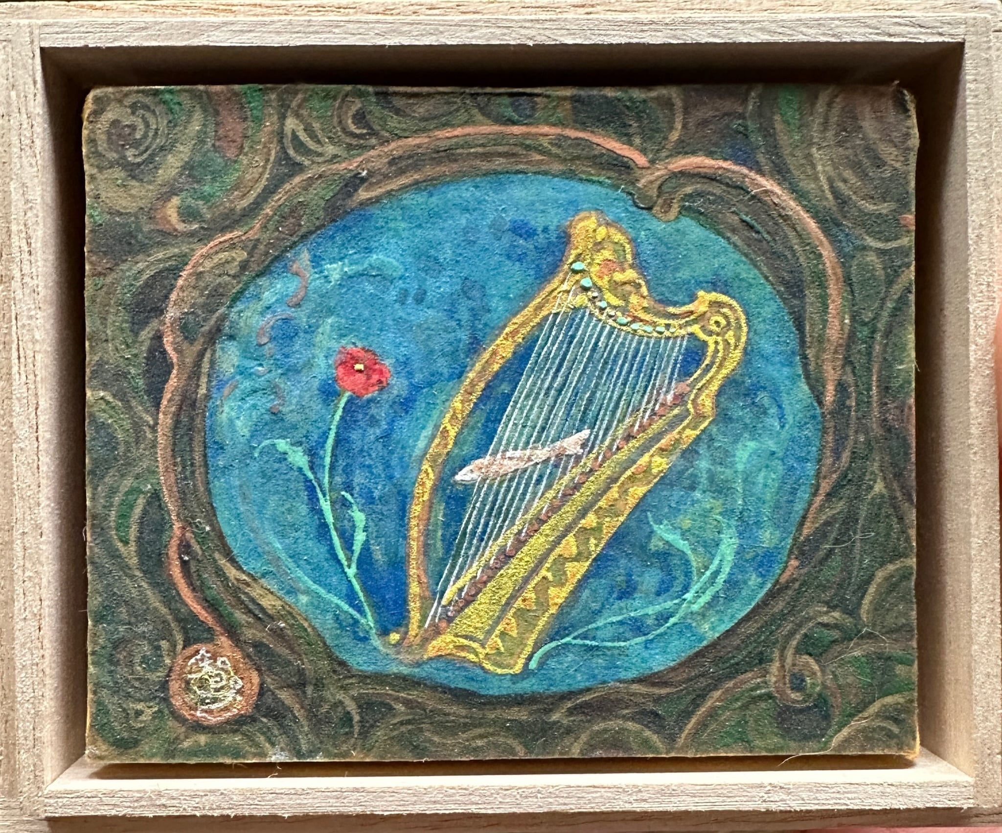 桐箱入り日本画作品「ハープ魚」 | 「シナモン」小さなハープと絵画の販売