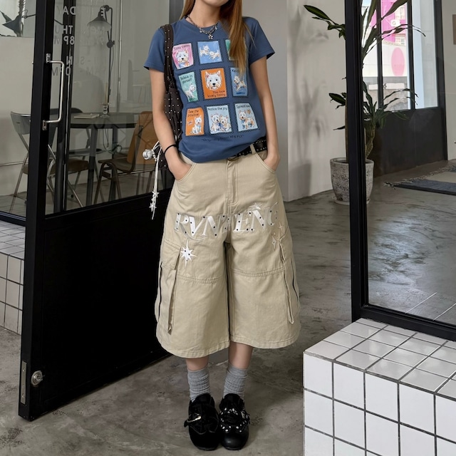 ロゴデザインクロップドバギーカーゴパンツ 2col R02460