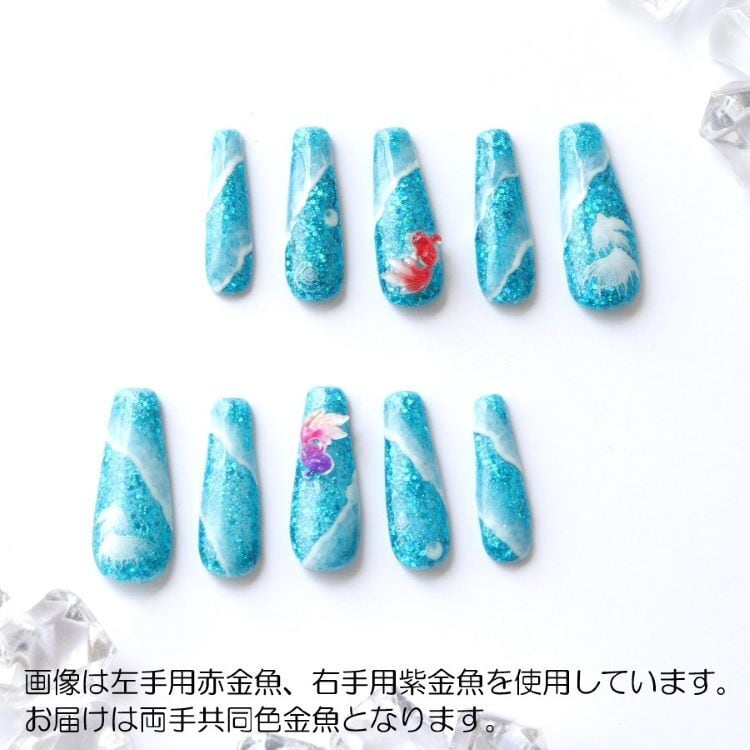 金魚 レジンヘアゴム 雪に泳ぐ ブルー ドーム形-