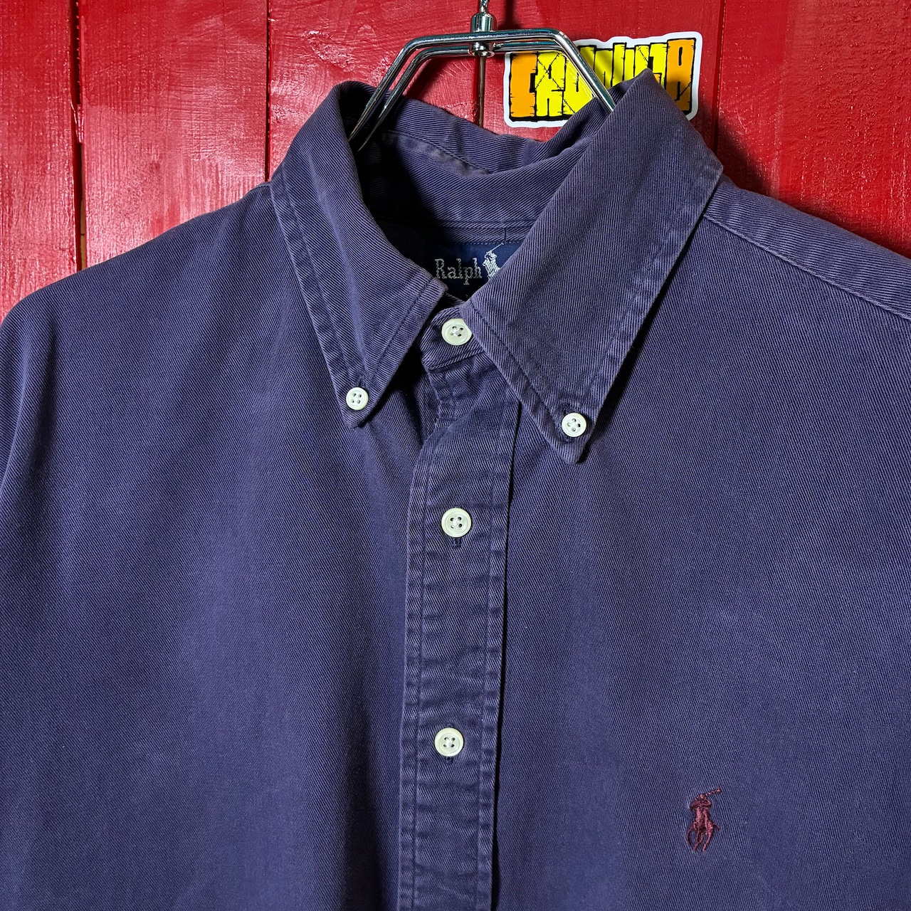 90s POLO RALPH LAUREN コットンBDシャツ 茄子紺 ネイビー バーガンディポニー