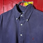 90s POLO RALPH LAUREN コットンBDシャツ 茄子紺 ネイビー バーガンディポニー
