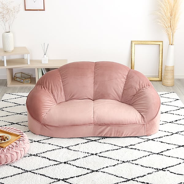 オットマン付き2人掛けソファ ローソファ アイボリー 幅115cm オットマン付き2人掛けソファ ローソファ アイボリー 幅115cm