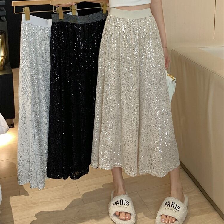 スカート レディース 3色 ロングスカート レース ハイウエスト キラキラ スパンコール かわいい 大人可愛い きれいめ 上品 エレガント 清楚 エレガント 高見え おしゃれ お洒落 綺麗 お嬢様 おとな ナチュラル こなれ感 ラブリー キュート ガーリー レトロ ロマンチック 抜け感 主役級 存在感 OL 通勤 学生 通学 デート お出かけ 女子会 パーティー お買い物 S M L ホワイト 白 ブラック 黒 ゴールド 金色 グリーン 春 20代 30代 40代 韓国 韓国系 着回し 送料無料