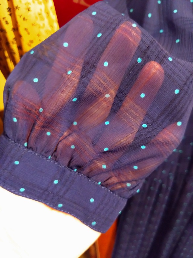 白いレース襟チェック＆ドットワンピース/レトロアンティーク東京ジェンヌ古着服