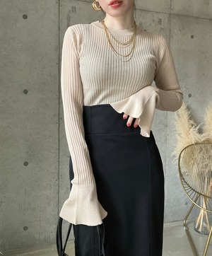 【即納】フレアスリーブラメサマーニット【モカ】