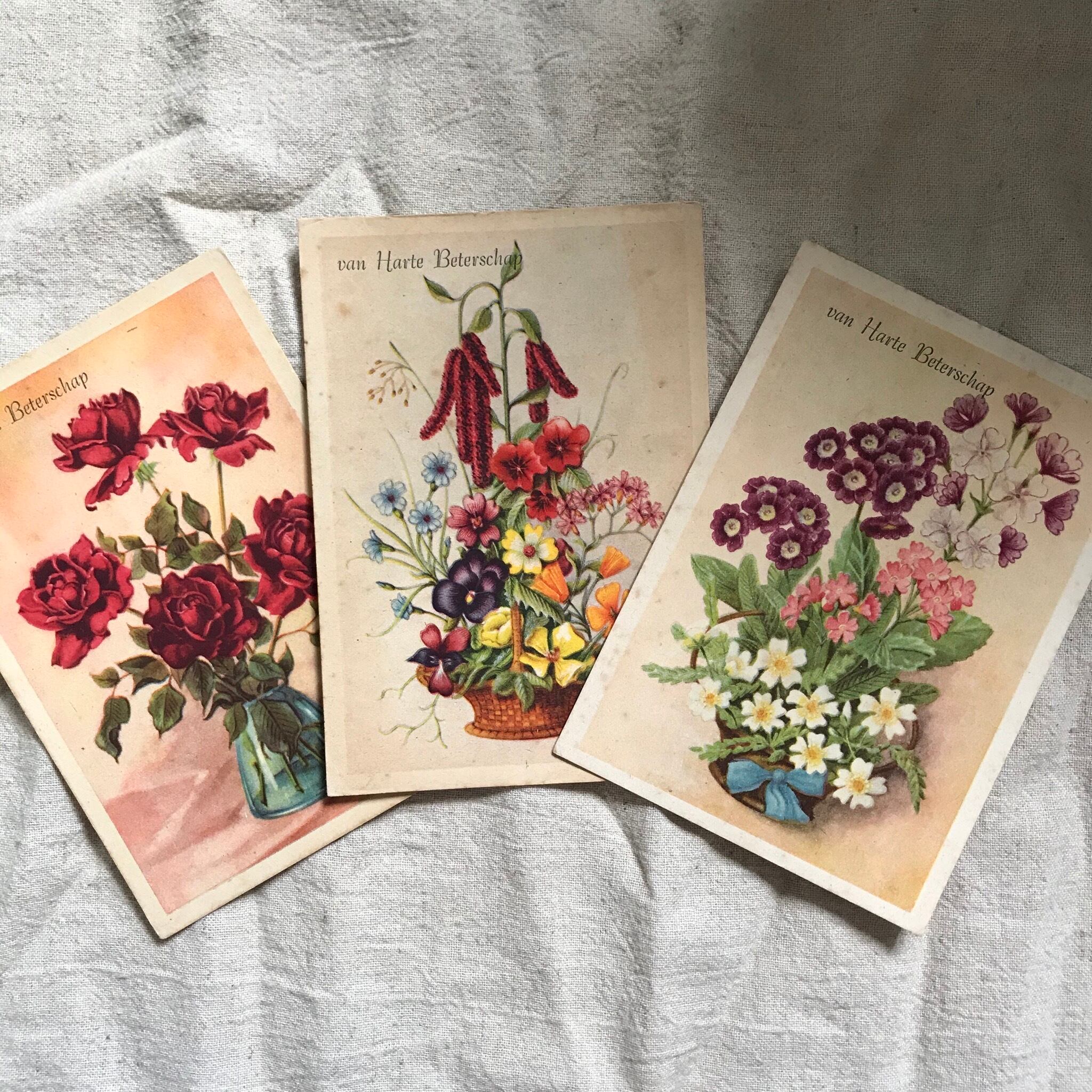 花模様のはがき3枚セット4