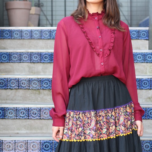 EU VINTAGE FRILL DESIGN BLOUSE/ヨーロッパ古着フリルデザインブラウス