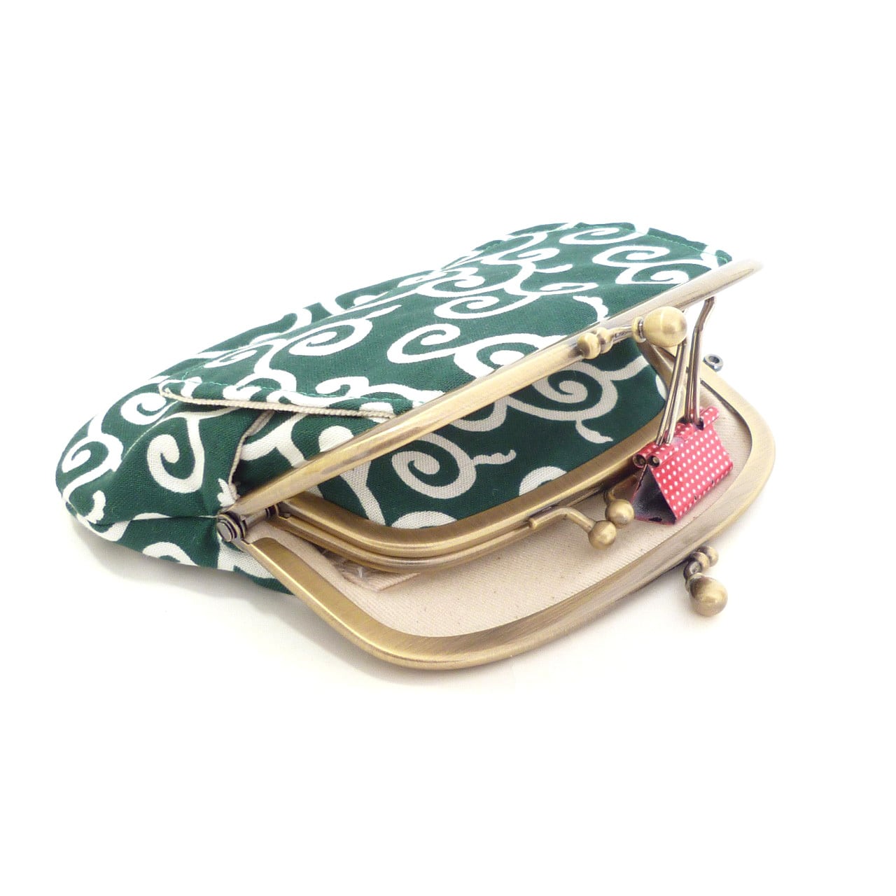 外ポケット付き 親子がま口 財布 唐草模様 緑 和柄 G673 | 手づくりの