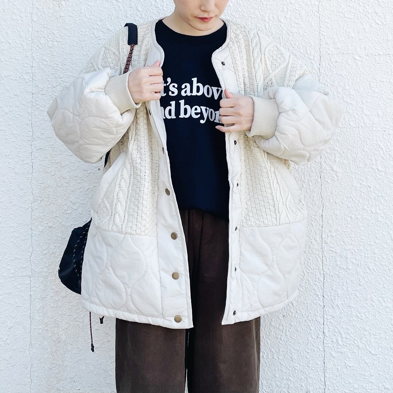 Quilting docking knit blouson (ivory)