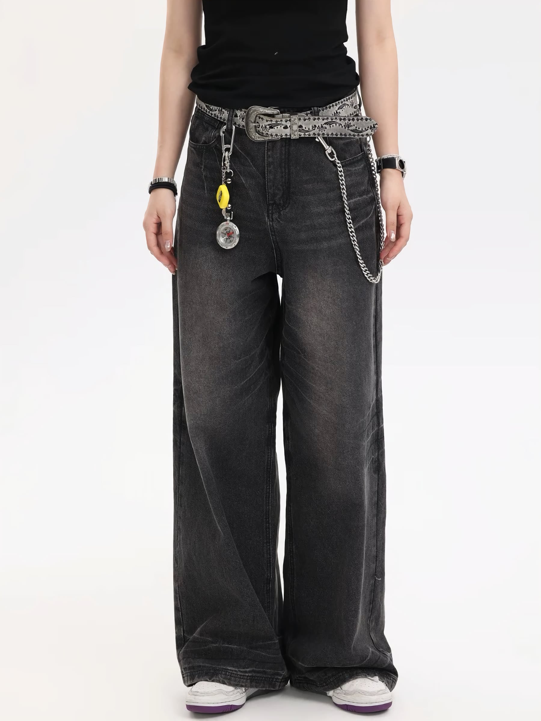 ウォッシュワイドブラックデニム / Washed Wide Black Denim