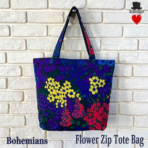 FLOWER ZIP TOTE BAG フラワー ジップ トートバック ショッピング エコバック BOHEMIANS ボヘミアンズ 日本製