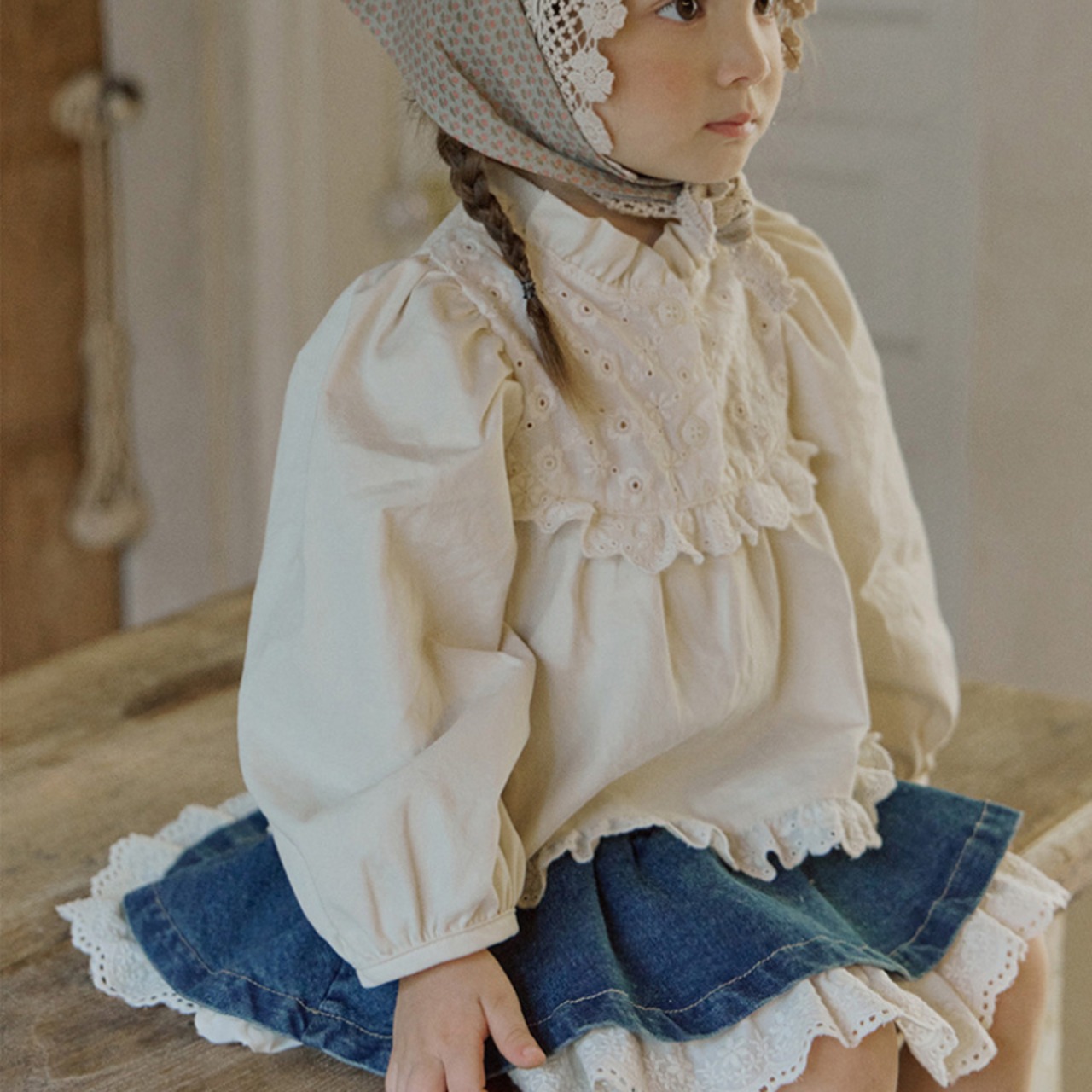 秋レース切り替えデニムスカート2色