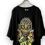 ドクロ プリント デザイン ビッグシルエット ゆるダボ サイズ:XL 半袖 Tシャツ 黒 古着