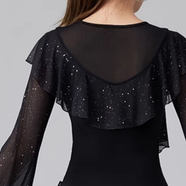 フリル ロングスリーブ シースルー ダンスブラウス ds1412