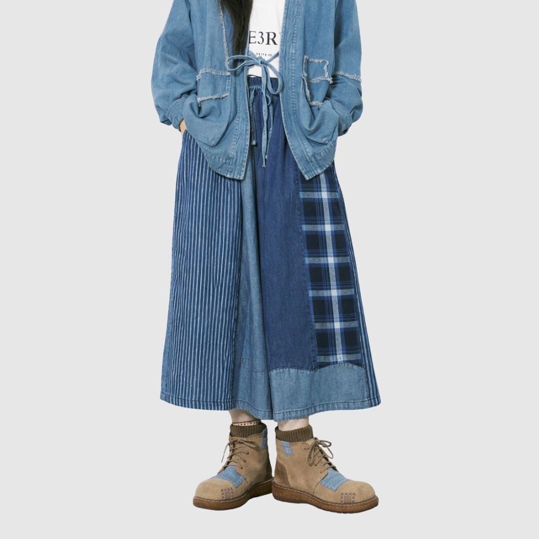 パッチワークワイドデニムパンツ H2620