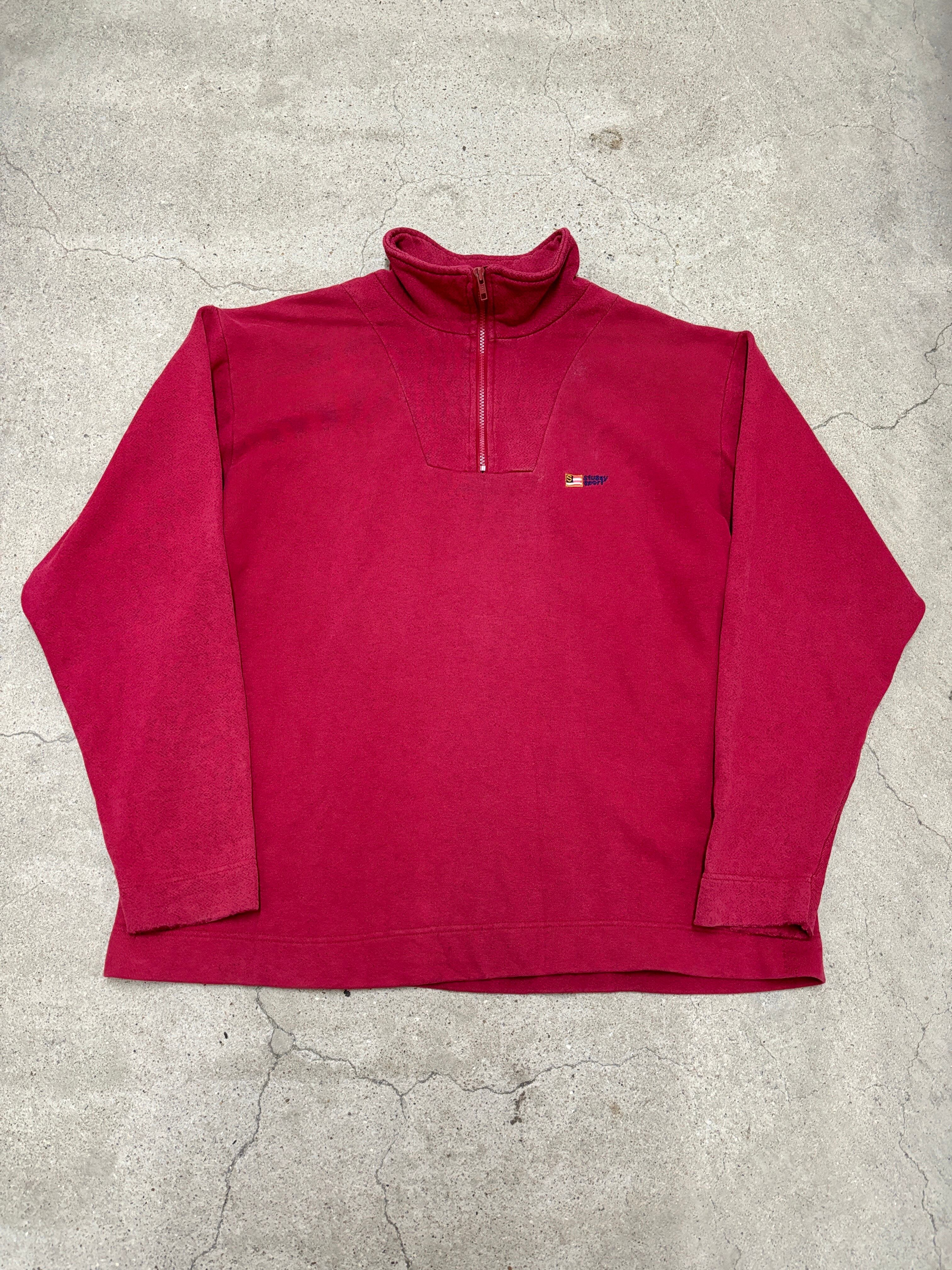 90s OLD STUSSY/STUSSY SPORT Logo Half zip Sweat/USA製/白タグ/M 