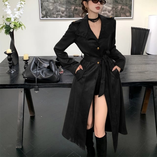 【デッドストック】ヴェルサーチ レザーコート マキシ丈 金ボタン XLサイズ 黒 24t01a031_7.jpg