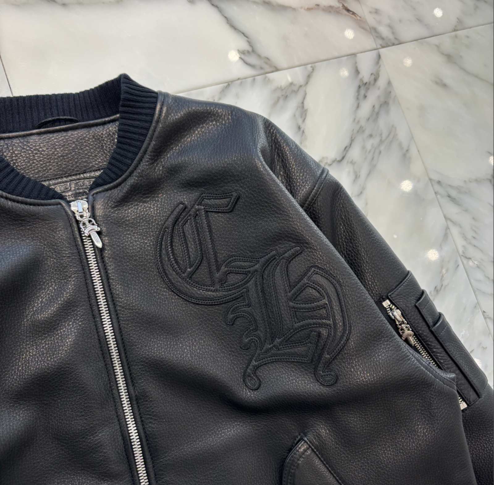 CHROME HEARTS クロムハーツ レターマン CHパッチ レザー ブルゾン