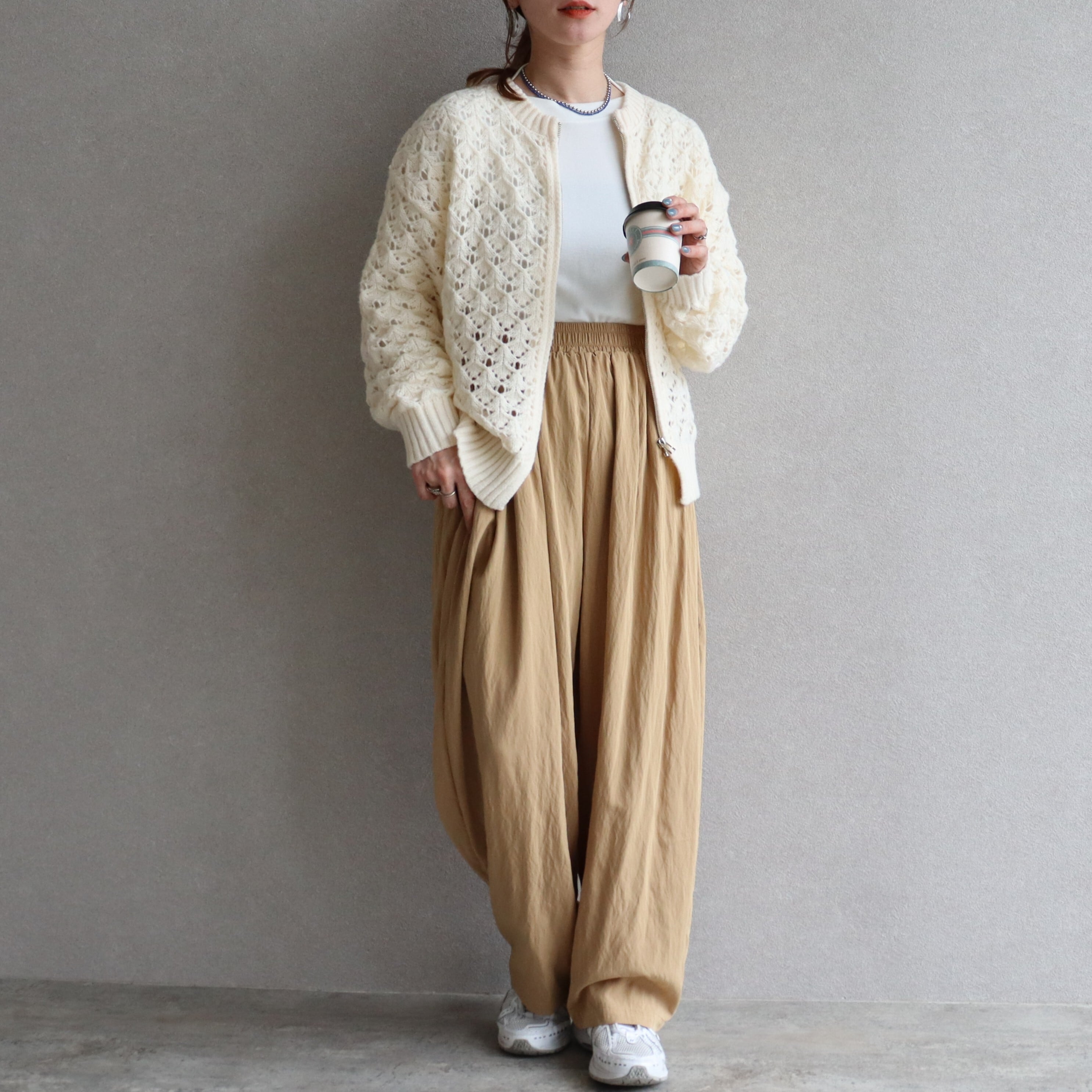 透かし編みZIPニットカーディガン【day166002-z】宅配便送料無料/宅配