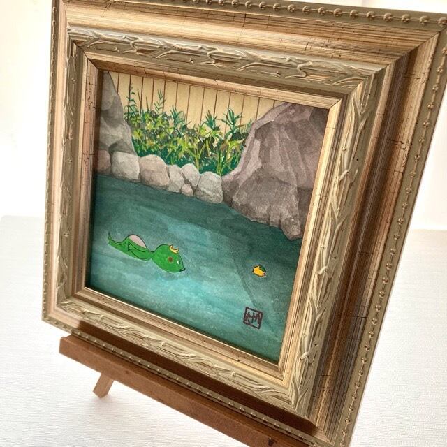 河童温泉物語 ぷか〜」水彩画 額付き | 竜胆とおひさま