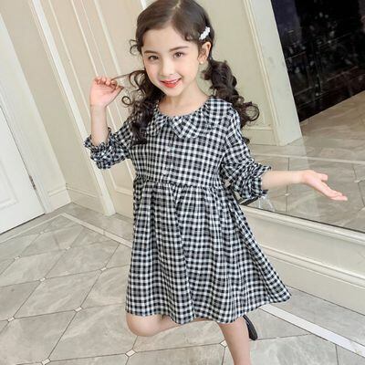 丸襟 ギンガムチェック ワンピース 110 140cm お嬢様風 清楚 デザイン 春 秋 2シーズン フェミニン 可愛い 19s S 韓国 子供服 女の子ガールズ 丸首 P113 A Dear Child