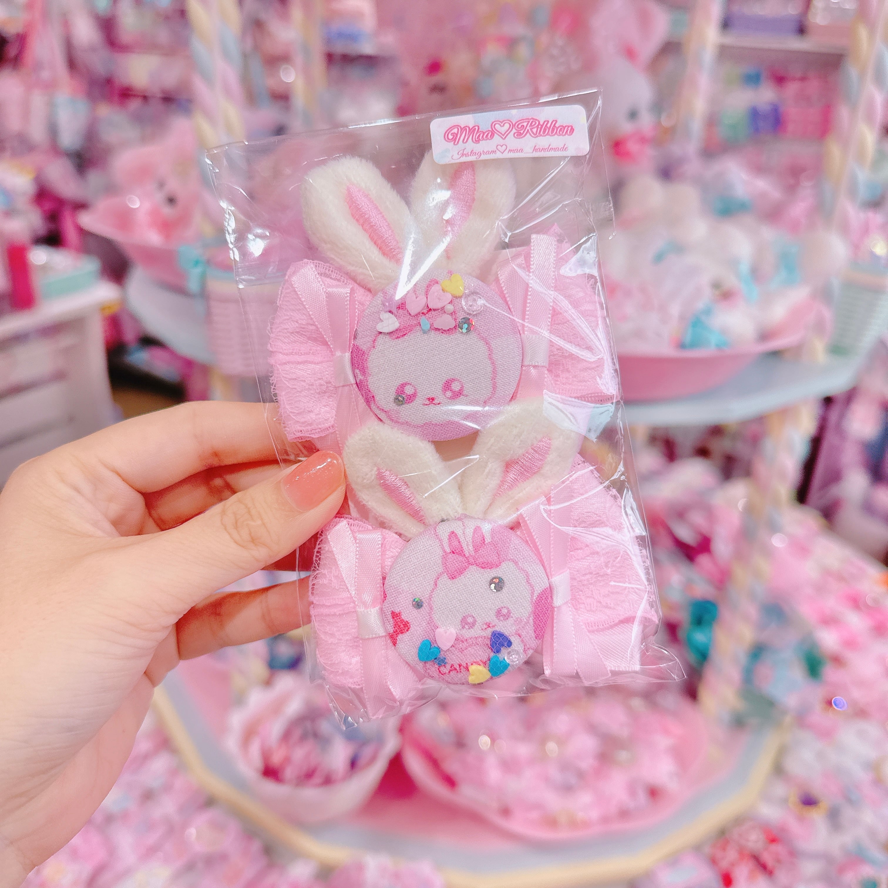 【R14】51-23うさ耳付きツイードツインヘアクリップ