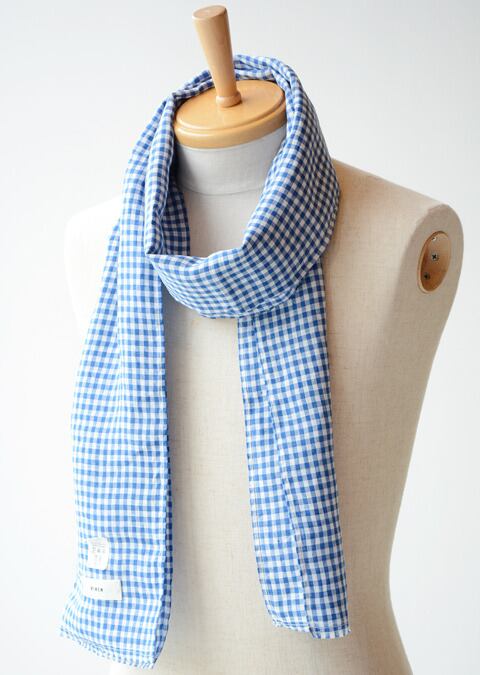 RINEN(リネン) 80/1リネン平織ギンガムストール(51542)ブルー(15)　one size