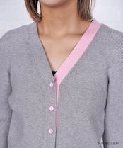 【直営店限定ITEM】バイカラーVネックニットカーディガン (GRAY) CQ-47122H