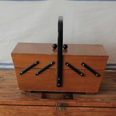 ドイツヴィンテージ　ヨーロッパ　裁縫箱　 ヴィンテージ ソーイングボックス ドイツ 薔薇が描かれた手作りの裁縫