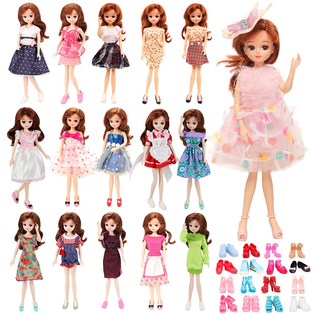 Barwa りかちゃん人形用ドレス 22㎝人形用洋服 6個セット＝3枚服＋3