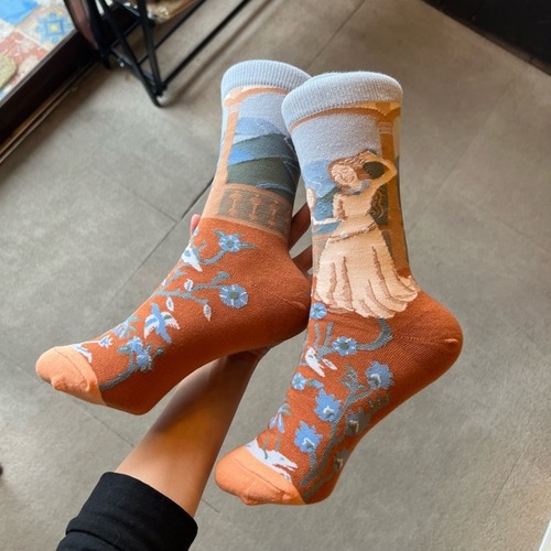 TOPANGA Socks  Lady's Art Socks looking in the mirror　アートソックス　鏡を見ている　　レディースソックス　靴下