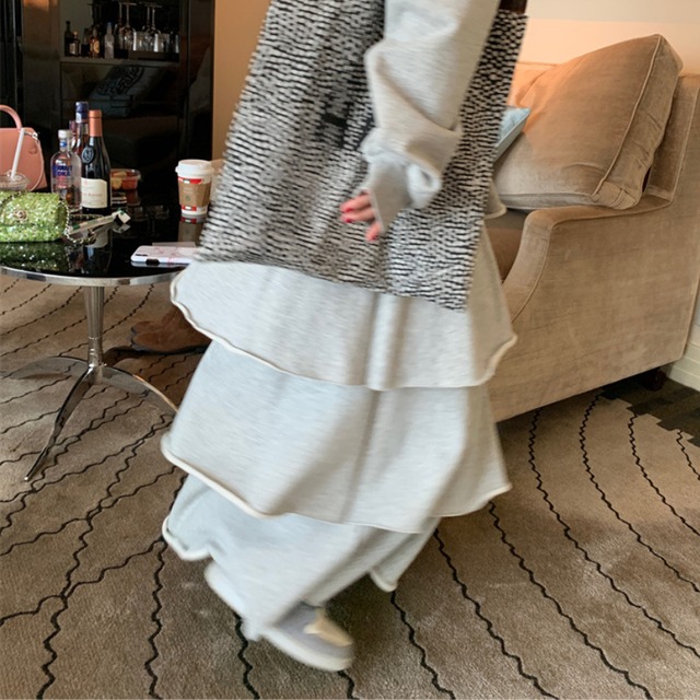 sweat tiered flare long skirt J00026