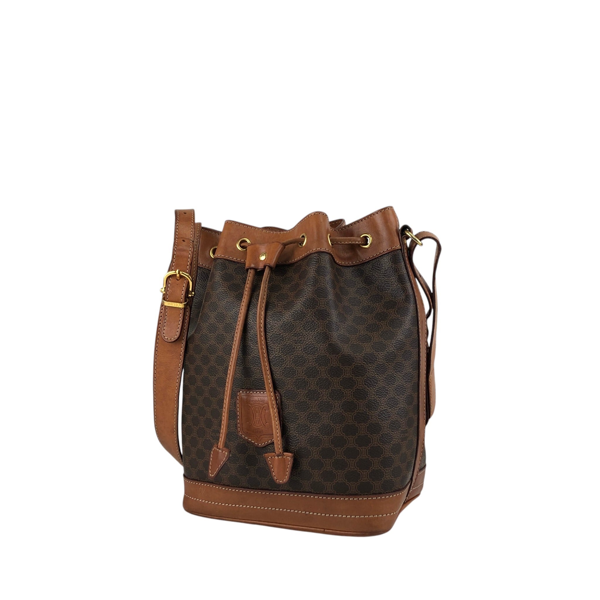 CELINE セリーヌ マカダム ショルダーバッグ ブラウン ブラゾン型押し