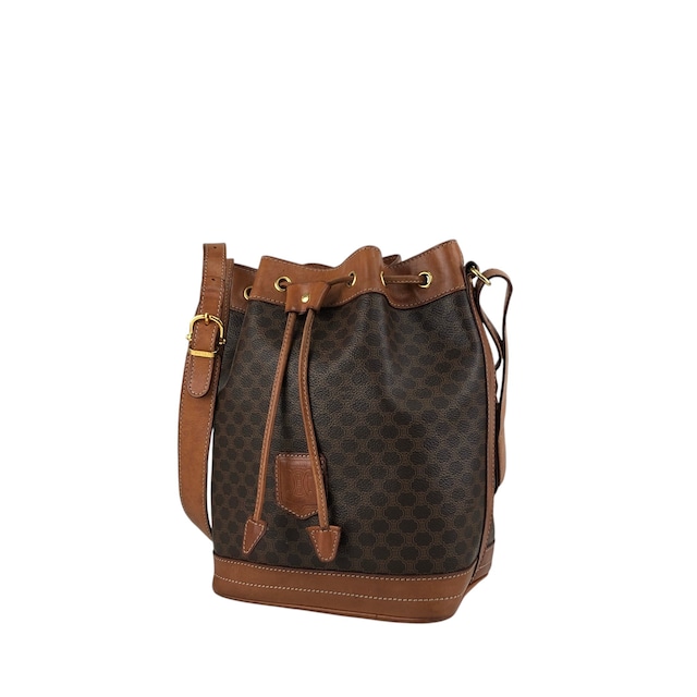 CELINE セリーヌ マカダム ショルダーバッグ ブラウン ブラゾン型押し PVC 巾着 vintage ヴィンテージ オールド fmd3v6
