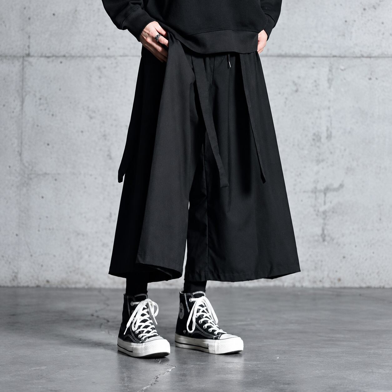 【ORV0002】Ribbon-Trim Wide-Leg Cropped Pants
