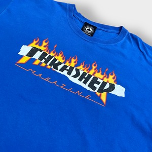 【THRASHER】フレイムロゴ Tシャツ スラッシャー スケボー ボード LARGE プリント ブルー 半袖 夏物 US古着