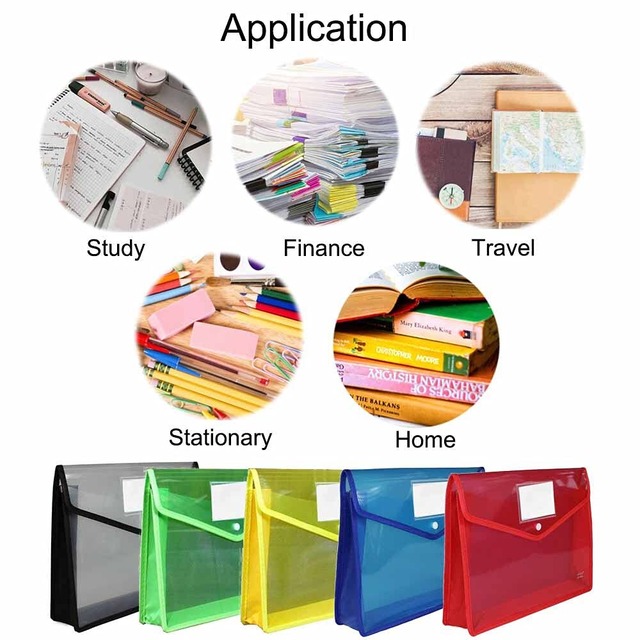 5パックカラフル ファイル袋 A4 大容量ドキュメントファイルホルダーバッグ 書類 整理収納ファスナーケース プラスチックファイルケース可愛い5色5個セット