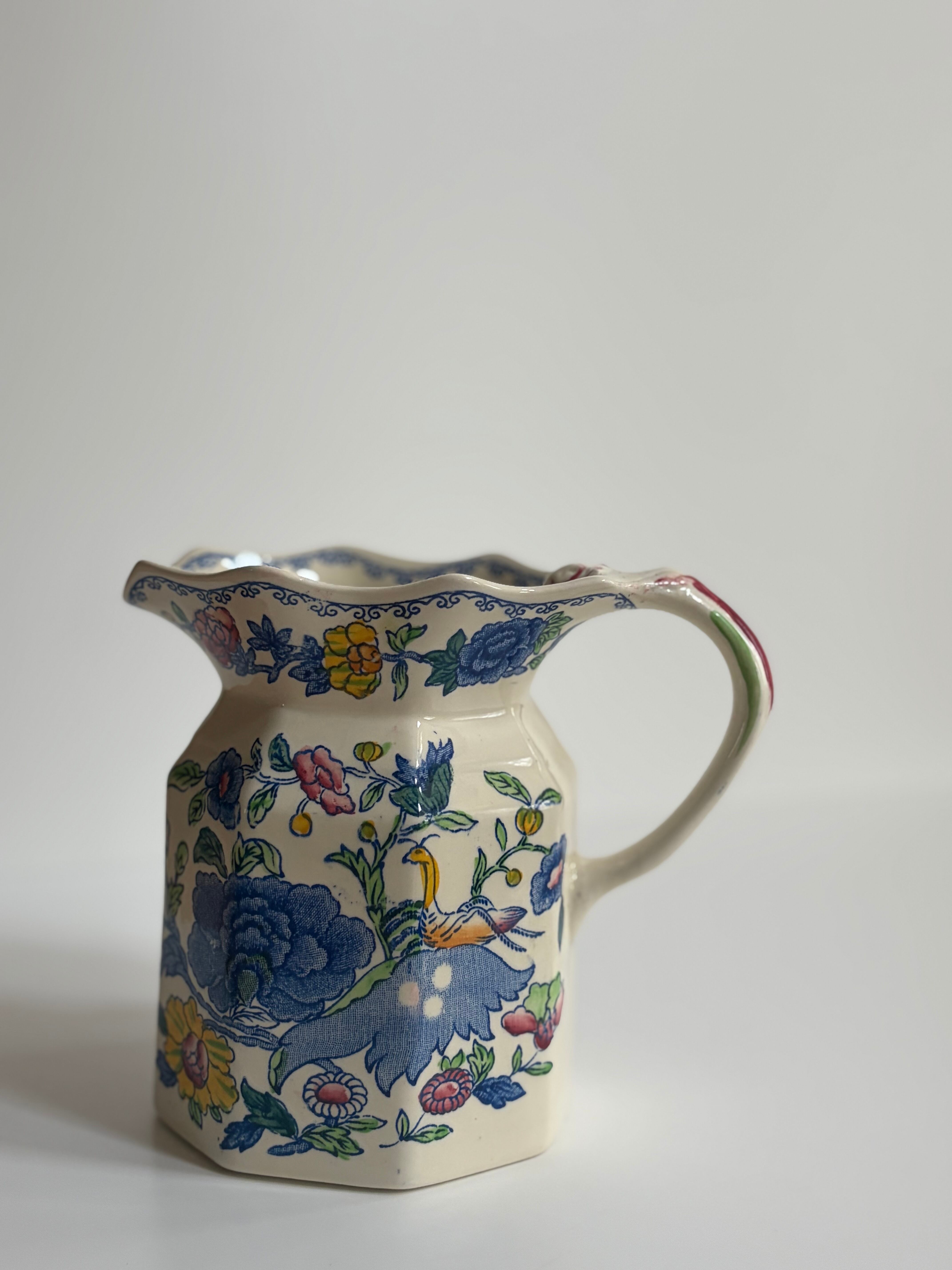 イギリスヴィンテージ フットウォーマー 花瓶にも 陶器 ジャグ メイソンズ Regency（リージェンシー）ウォータージャグ（華やかな花鳥